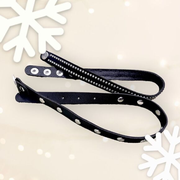 Black Leather 2-piece l Silver-studded l Buckle Choker & Wristband Wrap l New - Picture 6 of 11
